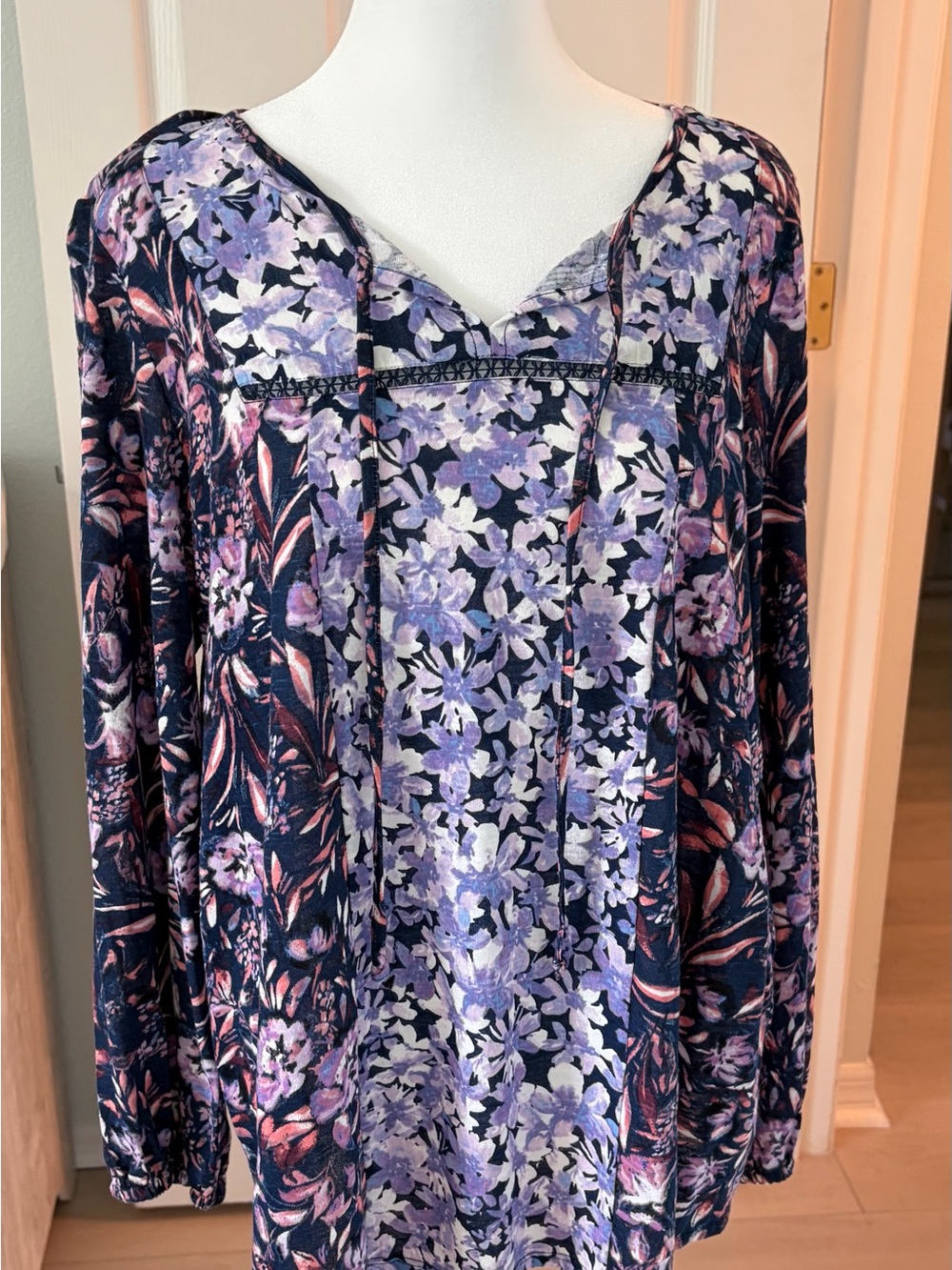 Vintage America Floral V-Neck Tunic - Navy & Lavender